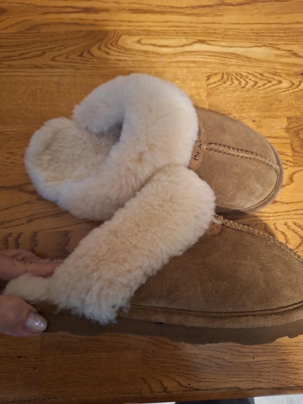 BearPaw Women's Tan Suede Shearling-Lined Slip-On Slippers